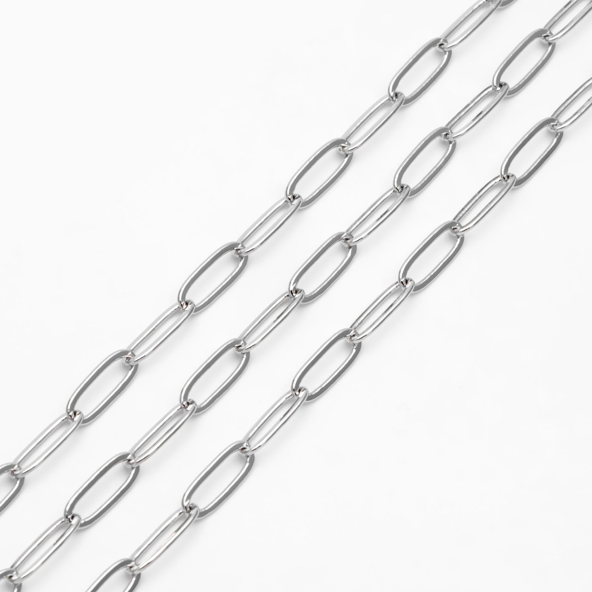 Gold/ Silver Tone Chains, Gold/ Rhodium plated Brass, Long Oval Link 5x14mm, Color Not Easily Tarnish (#LK-317)/ 1 Meter=3.3 ft